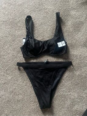 PINK Victoria's Secret Black Ribbed Bikini Set